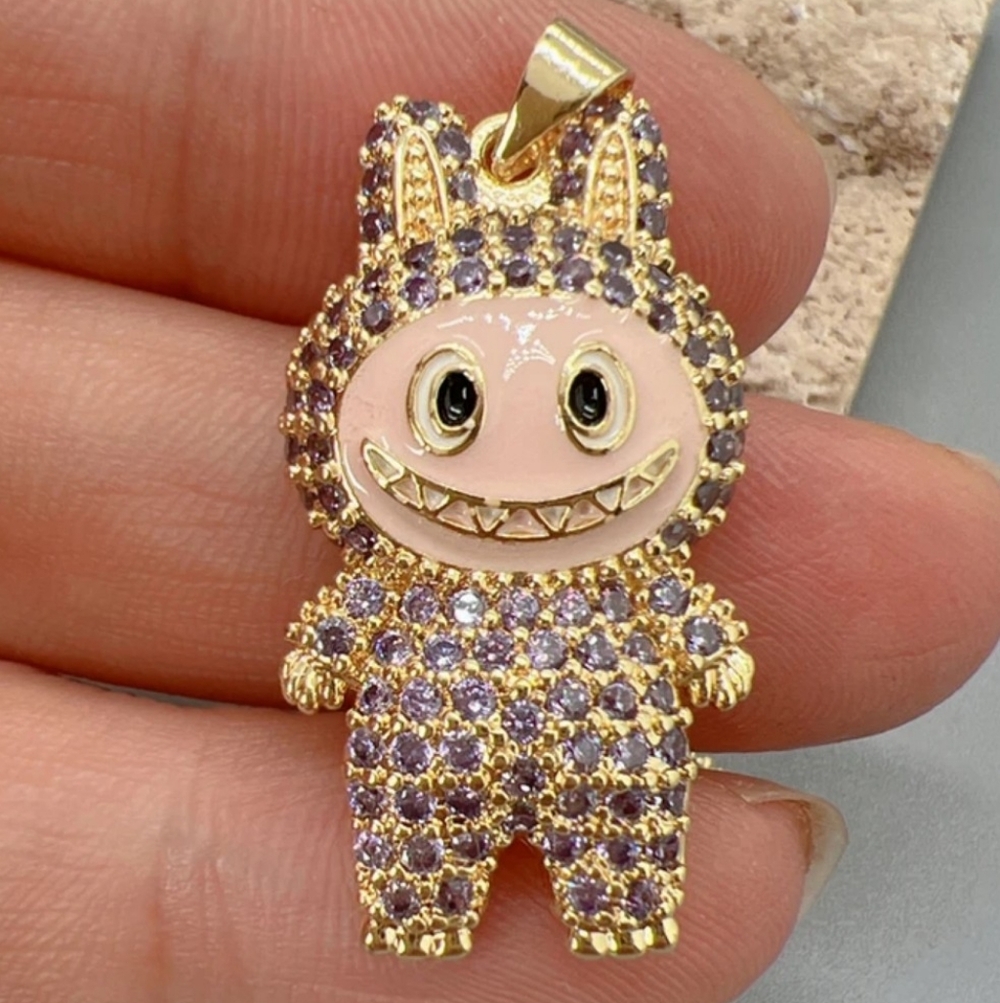 Gold and Purple Labubu Pendant Necklace